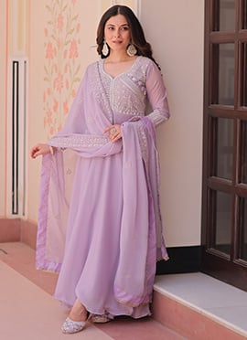 Charming Lavender Georgette Embroidered Sequins Beads Anarkali Suit