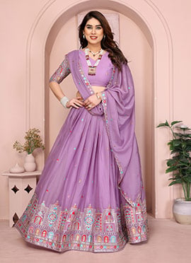 Charming Lavender Georgette Embroidery Umbrella Lehenga