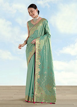 Charming Light Blue Banarasi Tissue Silk Woven Saree