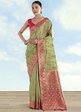 Charming Light Green Banarasi Tissue Silk Zari Paithani Woven Saree