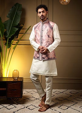 Charming Light Pink Viscose Silk Embroidered Digital Print Bandi Set