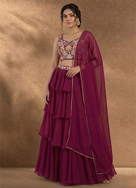 Charming Magenta Faux Georgette Resham Beads A Line Lehenga