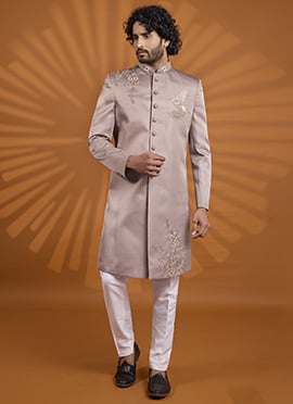 Charming Mauve Silk Embroidered Classic Sherwani