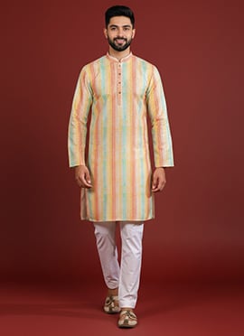 Charming Multicolored Silk Printed Kurta Pyjama