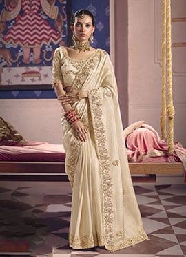 Charming Off White Viscose Tissue Beads Embroidered Sequins Saree