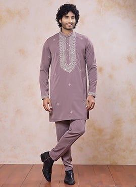 Charming Onion Pink Armani Embroidered Thread Mirror Work Kurta Pyjama