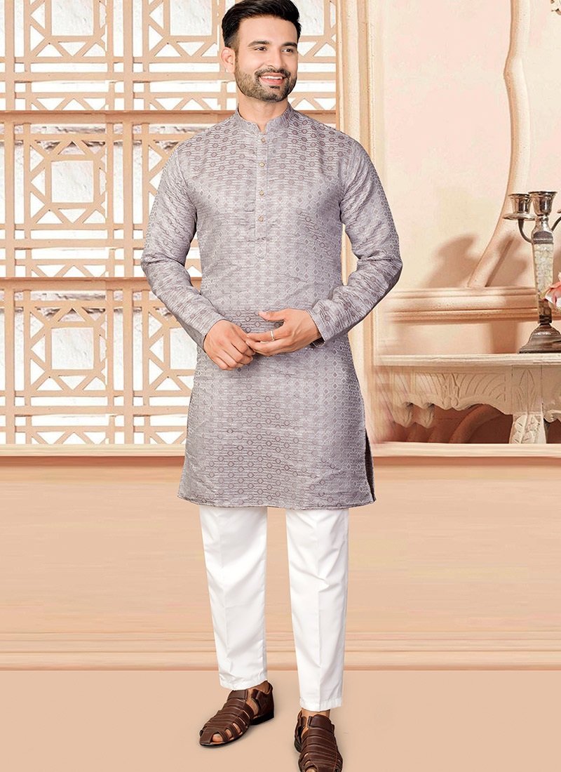 Charming Onion Pink Jacquard Silk Sequins Kurta Pyjama Festive Wear