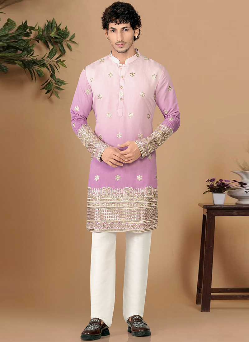Charming Onion Pink Soft Silk Embroidered Kurta Pyjama Festive Wear