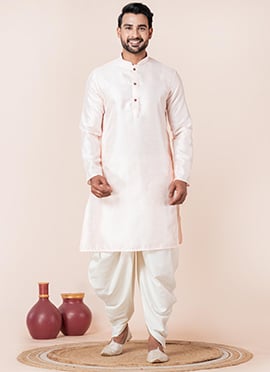 Charming Peach Silk Blend Embroidered Kurta Pyjama