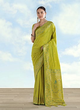 Charming Pear Banarasi Satin Silk Zari Woven Saree