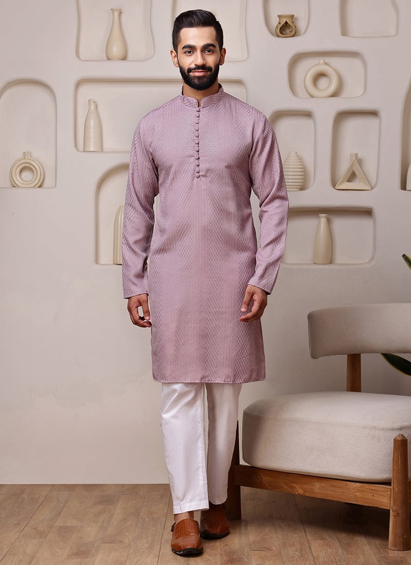 Charming Pink Blended Cotton Sequins Embroidered Kurta Pyjama Festive Wear