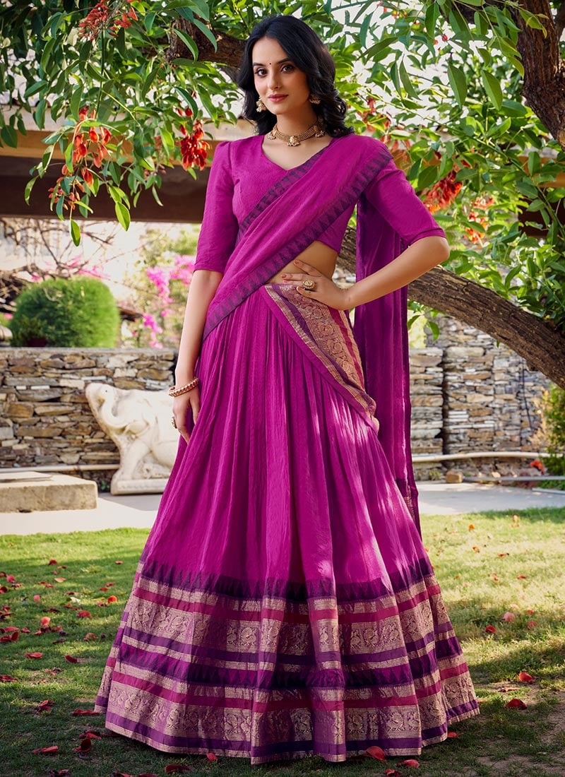Charming Pink Chanderi Zari A Line Lehenga Festive Wear