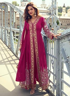 Charming Pink Chinon Embroidered Sequins Anarkali Suit