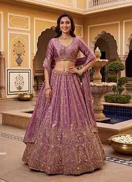 Charming Pink Fendy Organza Silk Sequins Zari Crystals Hand Embroidered Lehenga