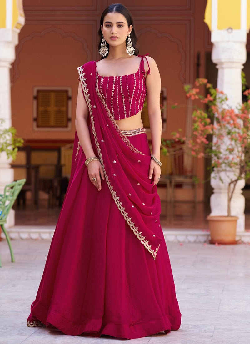 Charming Pink Fendy Silk Sequence Thread Embroidery Work Umbrella Lehenga After Six Wear