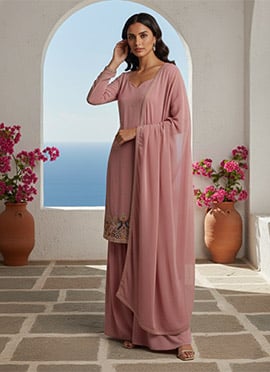 Charming Pink Georgette Resham Sequins Sharara Suit