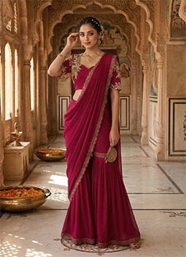 Charming Pink Georgette Zari Sequins Designer Sharara Style Saree