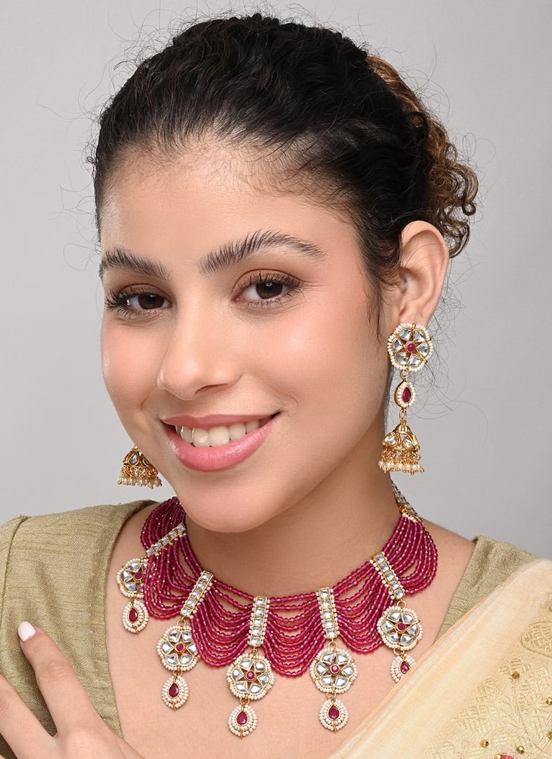 Charming Pink Kundan Beaded Necklace After Six Wear