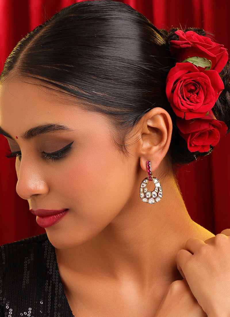 Charming Pink Kundan Hoops Festive Wear