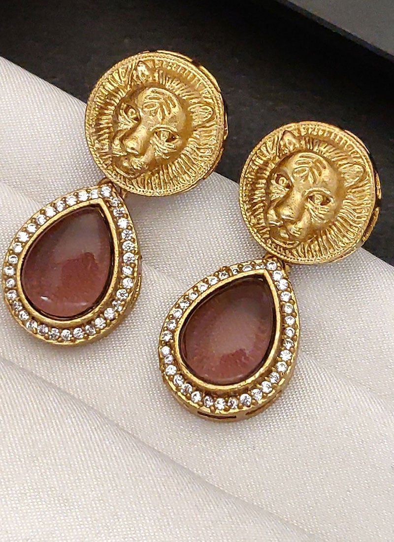 Charming Pink Kundan Stones Danglers Festive Wear