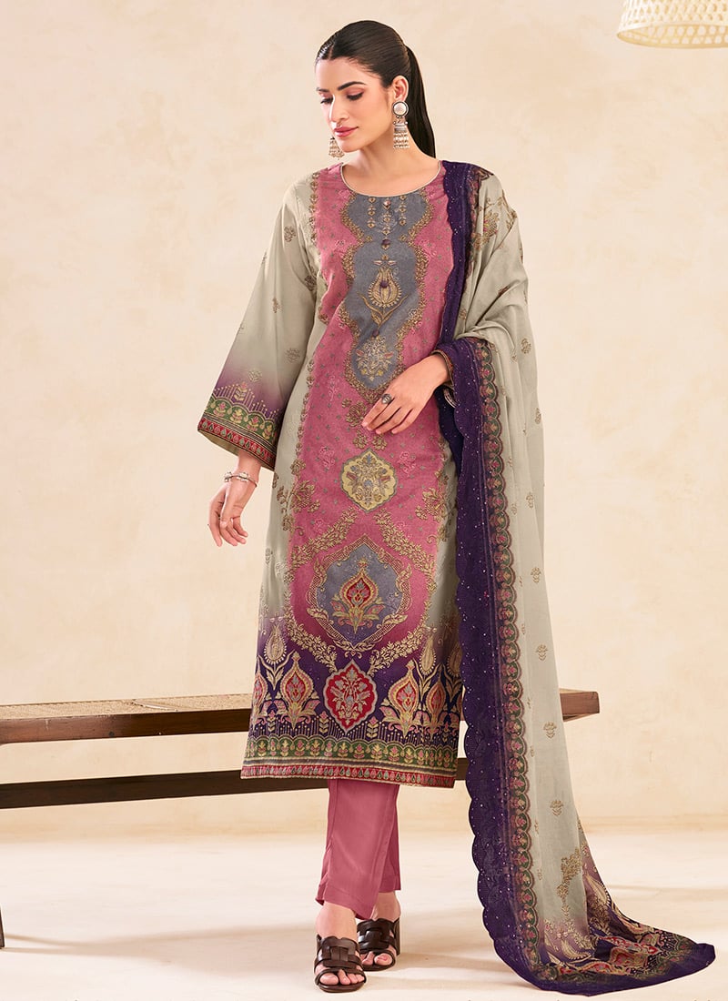 Charming Pink Lawn Cotton Digital Print Straight Pant Suit After Six Wear