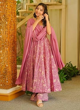 Charming Pink Muslin Heavy Digital Printed Anarkali Suit