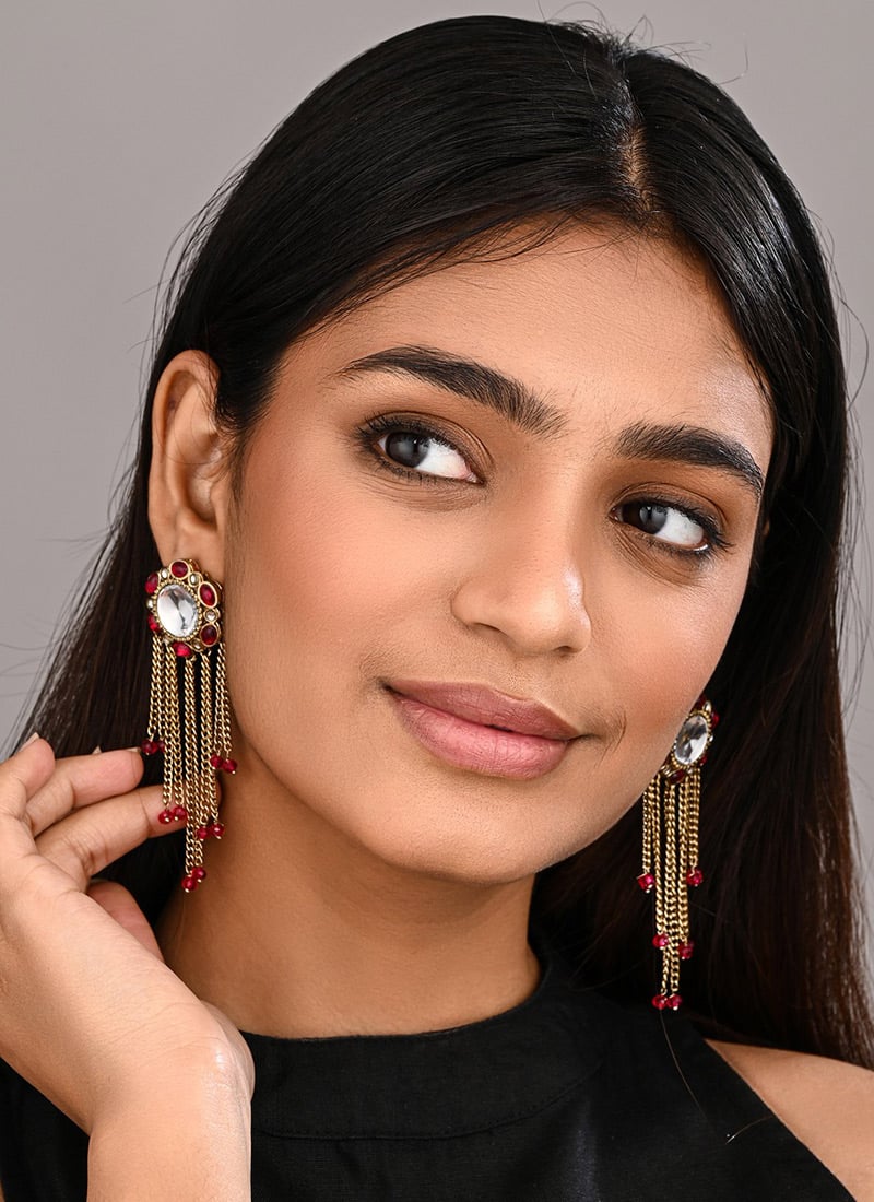 Charming Pink Pearl Stone Kundan Drops After Six Wear