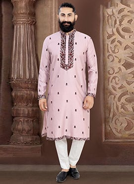 Charming Pink Rayon Embroidered Sequins Thread Kurta Pyjama