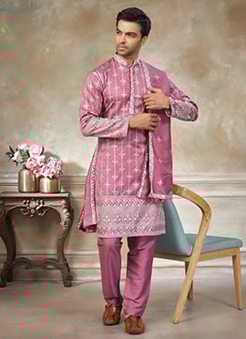 Charming Pink Silk Embroidered Kurta Pyjama