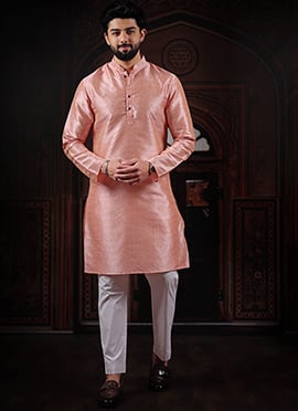 Charming Pink Silk Woven Designer Kurta Pyjama