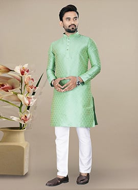Charming Pista Green Jacquard Silk Kurta Pyjama