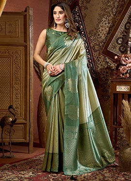 Charming Pista Green Kota Silk Jacquard Saree