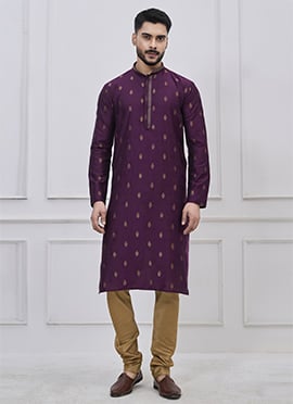 Charming Purple Silk Zari Thread Kurta Pyjama