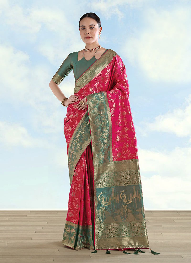 Charming Rani Pink Banarasi Silk Zari Woven Saree Festive Wear