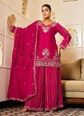 Charming Rani Pink Georgette Zari Embroidered Sequins Sharara Suit