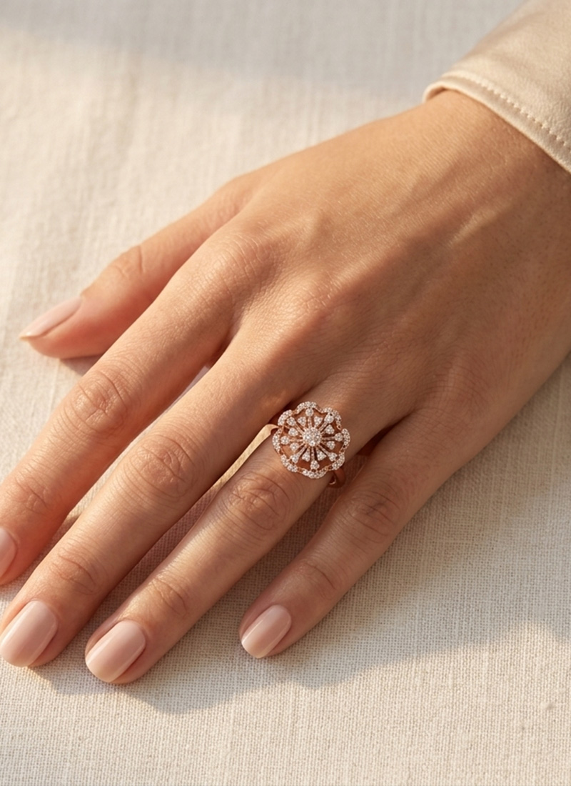 Charming Rose Gold 925 Sterling Silver Moissanite Ring Wedding Wear