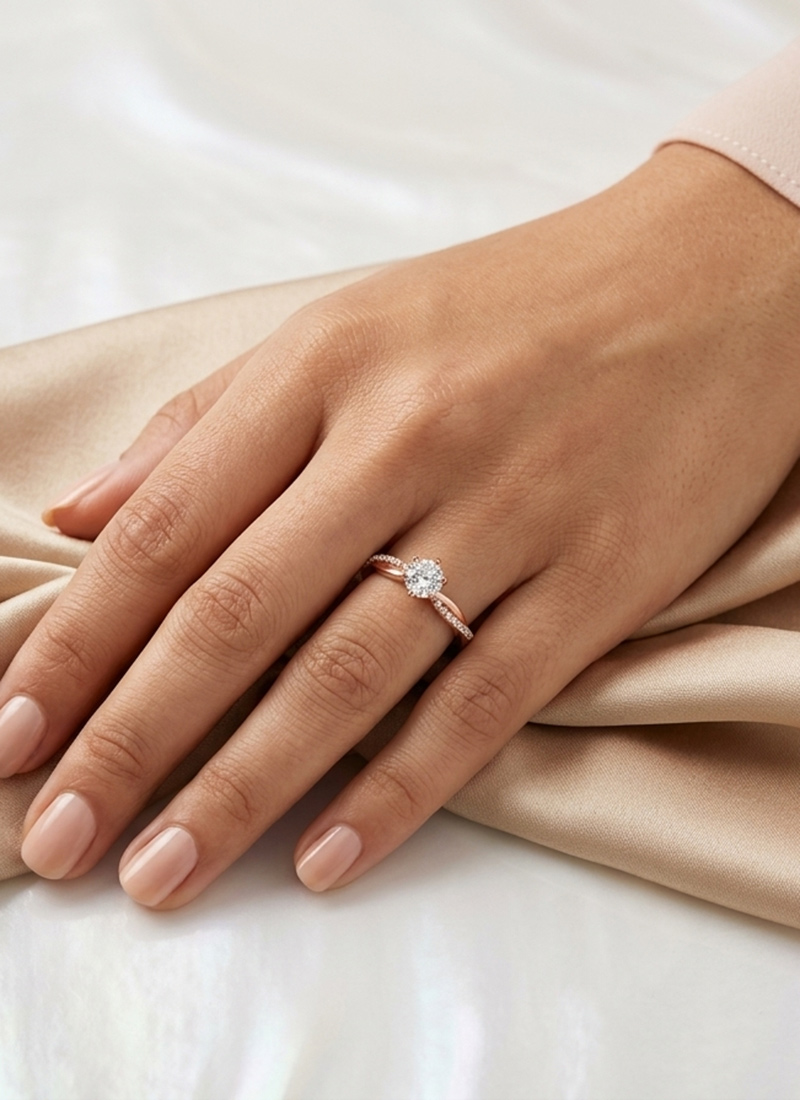 Charming Rose Gold 925 Sterling Silver Moissanite Ring Wedding Wear