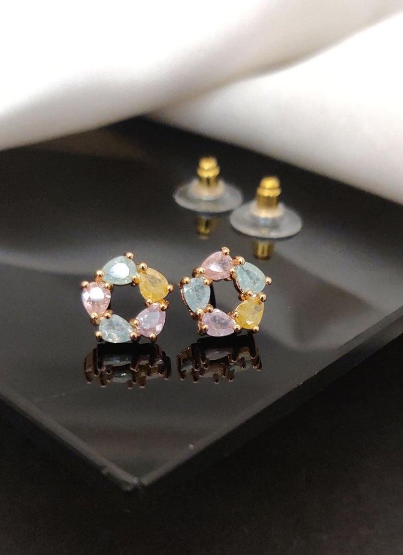 Charming Rose Gold Kundan Cubic Zircon American Diamond Studs Festive Wear