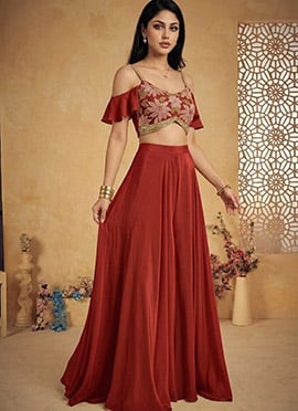 Charming Rust Silk Beads Sequins Indowestern Set And Suit