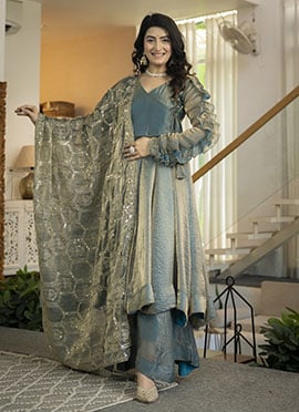 Charming Sea Green  Fandy Silk Embroidered Sequins Anarkali Suit