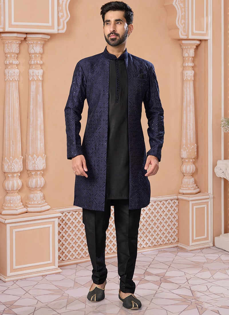 Charming Sequins Banglori Silk Indowestern Sherwani
