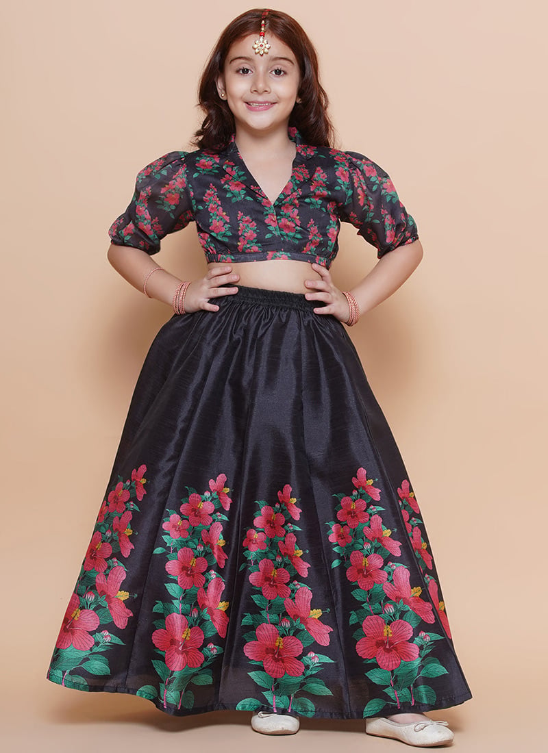Charming Silk Printed Kids Girls Umbrella Lehenga Festive Wear
