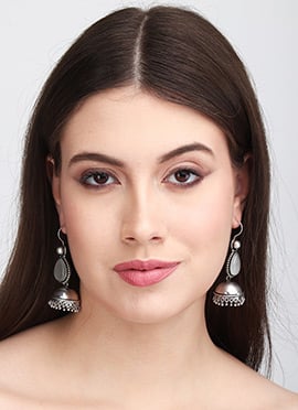 Charming Silver Pearl Stone Jhumka