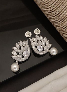 Charming Silver Stones Moti Cubic Zircon American Diamond Studs