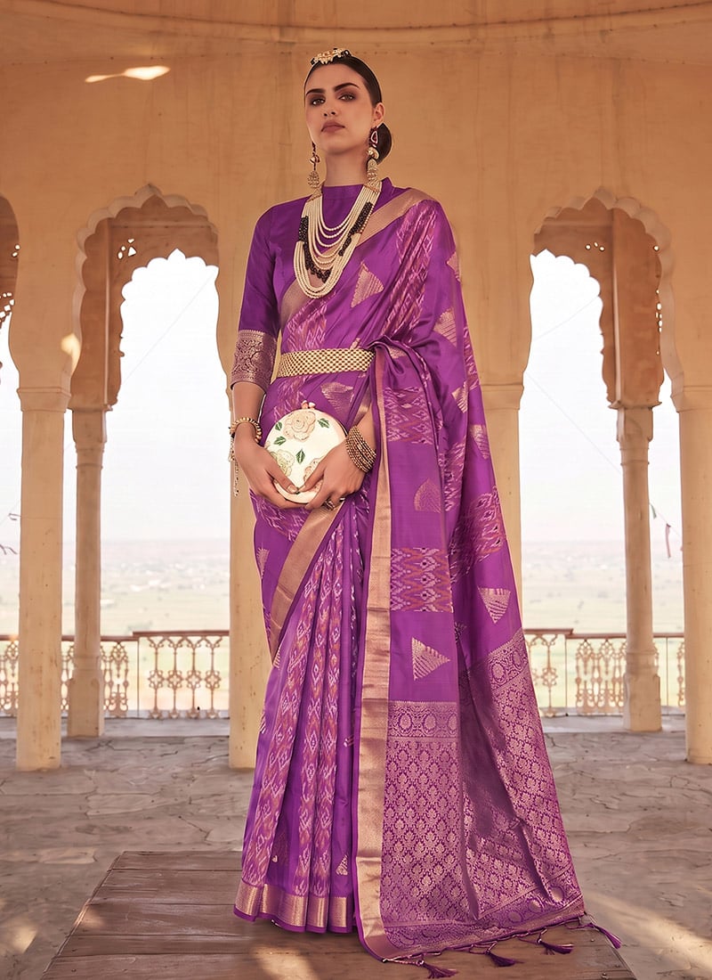 Charming Violet Silk Zari Saree Festive Wear