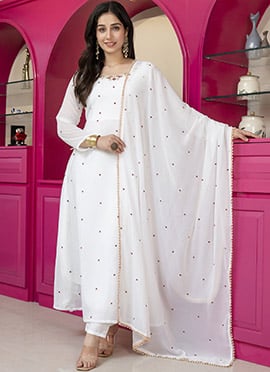 Charming White Georgette Embroidered Sequins Anarkali Suit