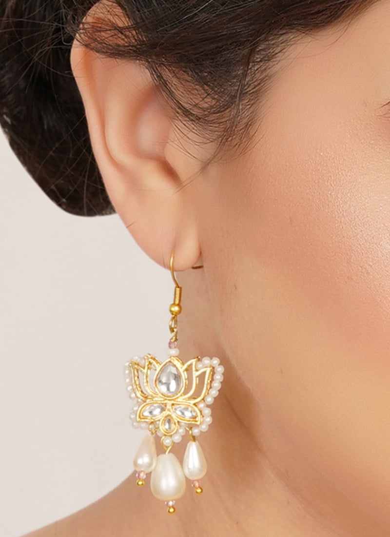 Charming White Kundan Beads Drops Festive Wear