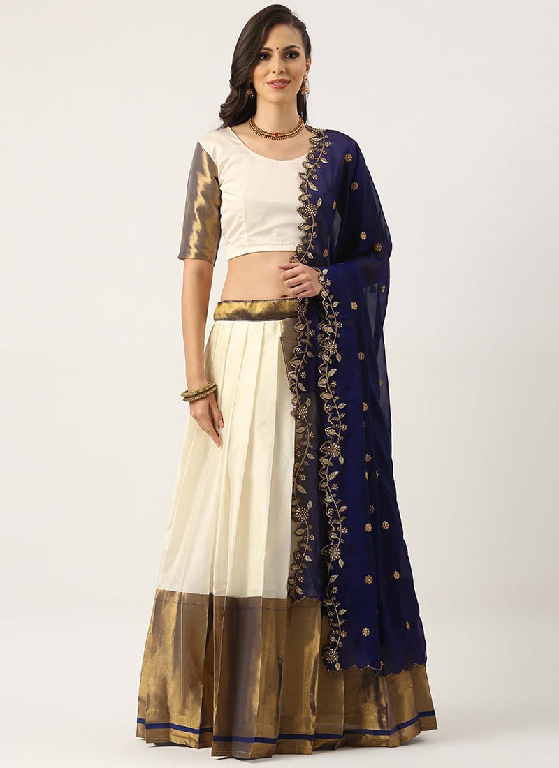 Charming White Litchi Silk Zari Embroidered Lehenga Festive Wear