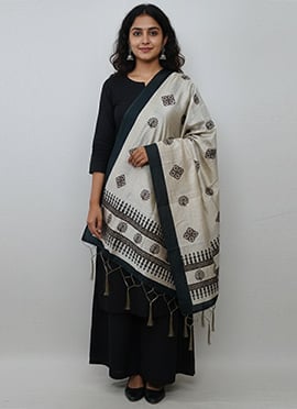 Charming White Silk Digital Print Dupatta