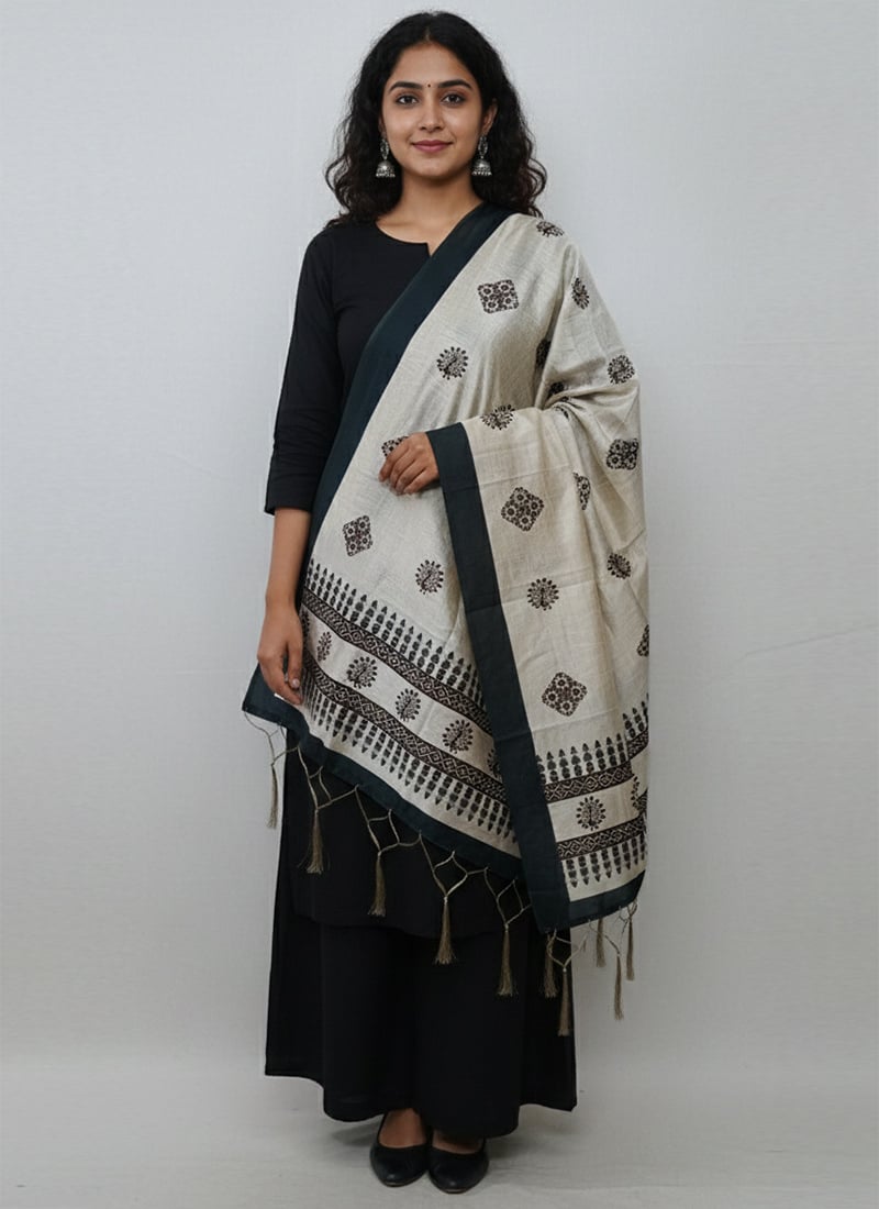 Charming White Silk Digital Print Dupatta After Six Wear